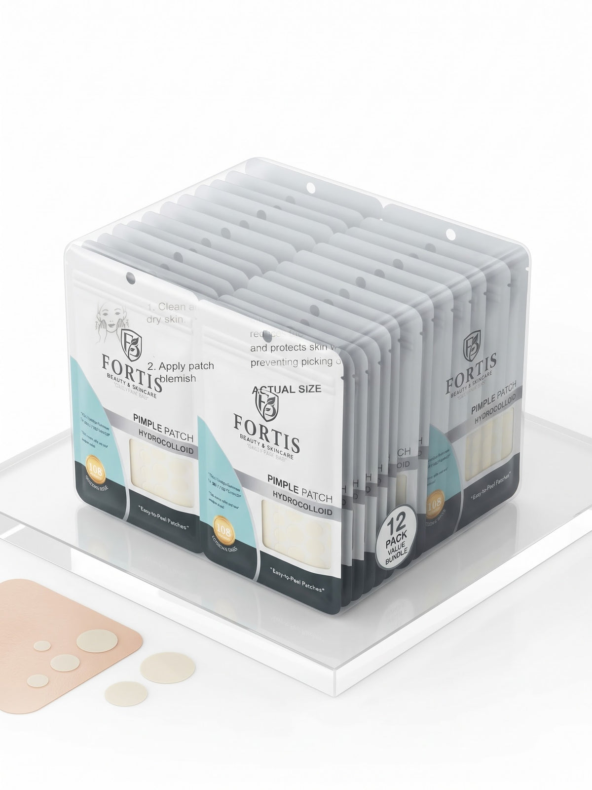 Fortis Acne Pimple Patches Hydrocolloid (108 Patches each pack 8mm & 12mm Sizes)