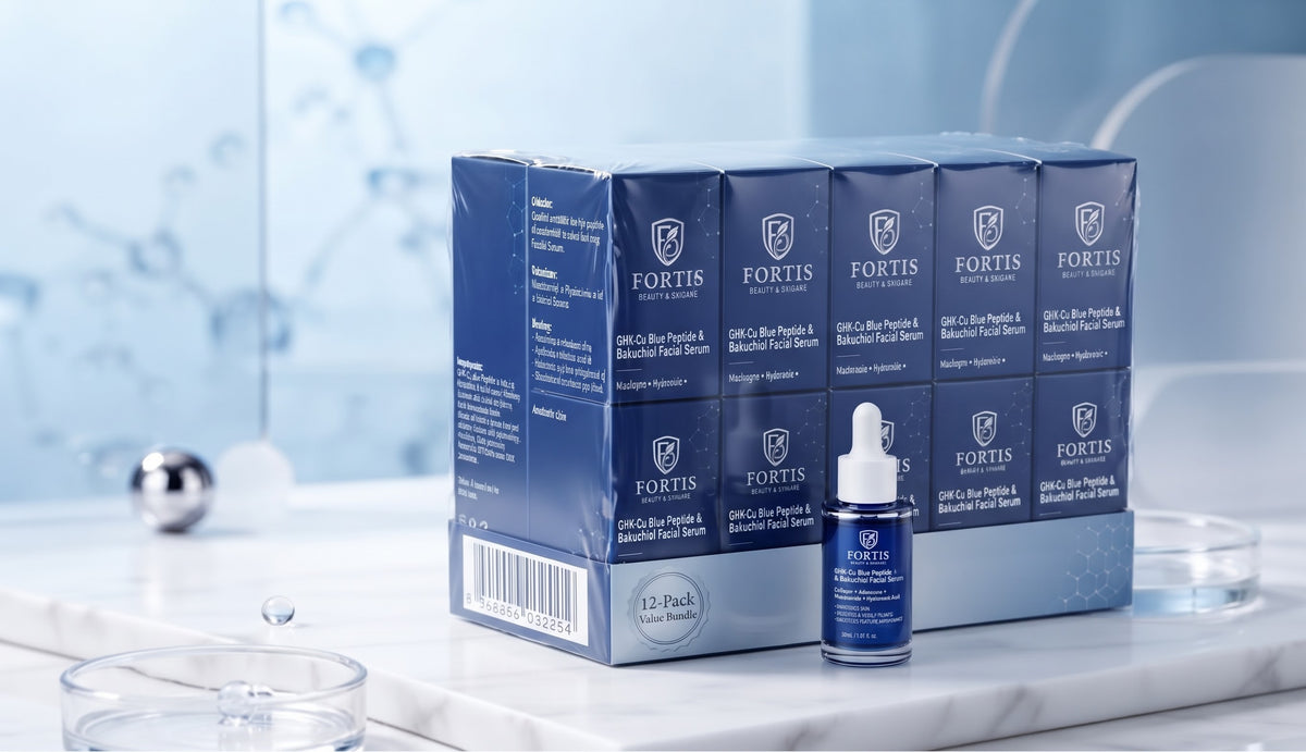 Fortis Beauty & Skincare 12 GHK-Cu Blue Copper Peptide & Bakuchiol Facial Serum